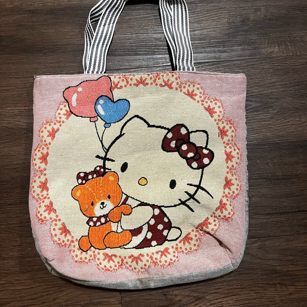Hello Kitty Pink and Orange Tote Bag with Cartoon Design